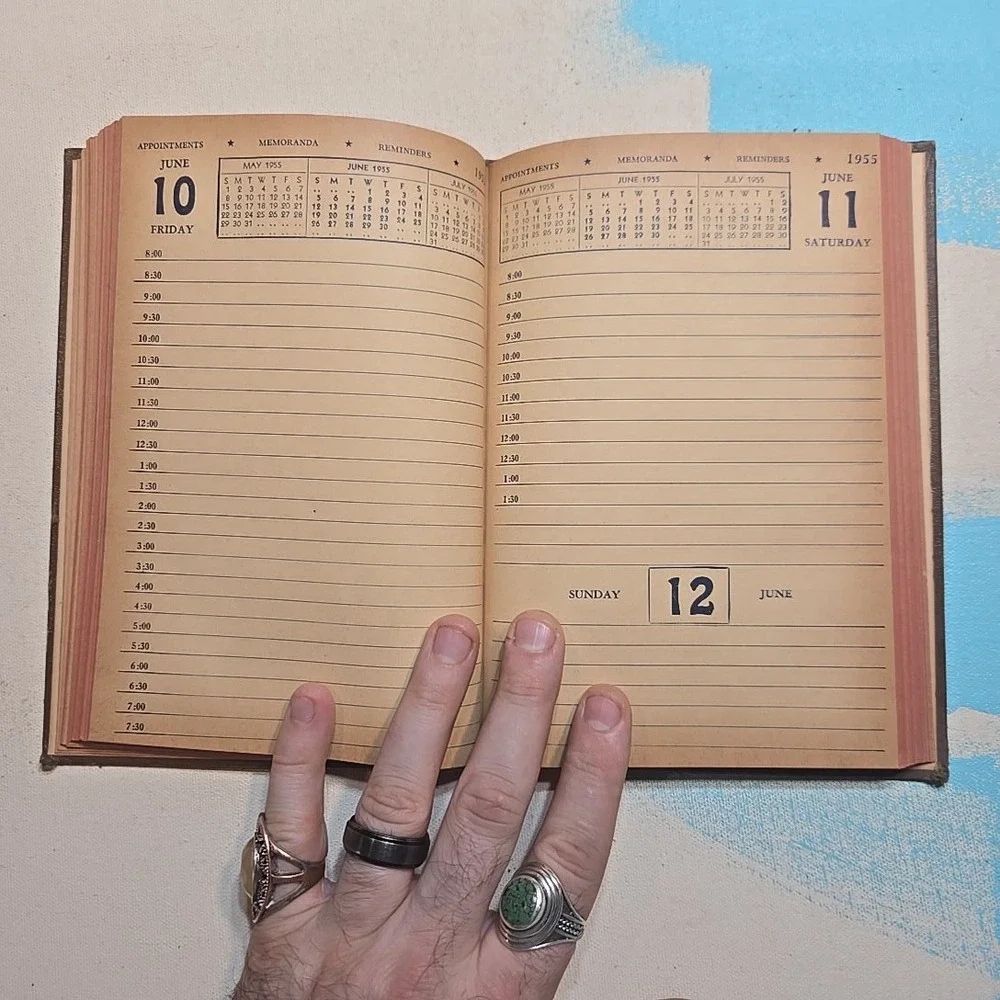 VTG 1955 Daily Desk Diary Book Brown Hardcover Appointments Memoranda 5.5x8